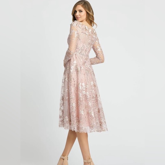 Mac Duggal 67501 Rose Pink Floral Detail Beaded Gown Midi Sz 8 NWT $598 - Picture 4 of 15